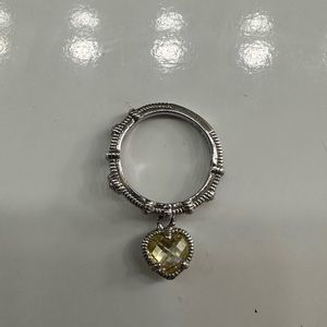 Judith Ripka ring in sterling silver with a canary yellow heart dangle